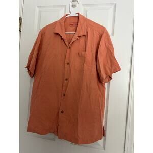 Tommy Bahama 100% Silk Original Fit Orange Hawaiian Shirt Sz: Large